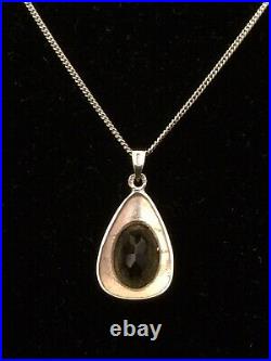 Solid 9k 9ct Gold 16 Chain Necklace with 9ct Gold Smokey Quartz Pendant Boxed