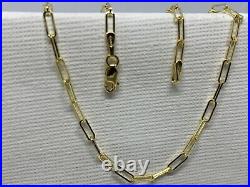 Solid Genuine 9K Yellow Gold 2mm Paper Clip Long Belcher Chain Necklace New