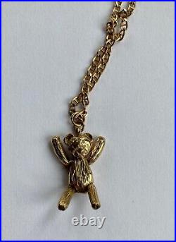 Solid gold teddy bear pendant 9ct articulated with 20 9ct gold Anchor chain