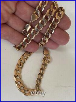 Strong Heavy Flat Curb Link 23.5 Inches Long 9ct Gold Chain Necklace 62 Grammes