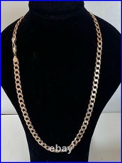 Strong Heavy Flat Curb Link 23.5 Inches Long 9ct Gold Chain Necklace 62 Grammes