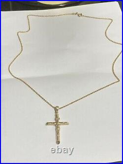 Stunning Antique 9ct Yellow Gold Cross Pendant & 9ct Belcher Chain Necklace, 21