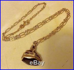 Stunning Ladies Early Vintage Hallmarked 9ct Gold Garnet Fob Pendant & 9ct Chain