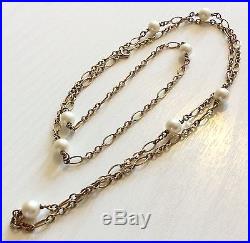 Stunning Ladies Unusual Antique 9ct Gold Cultured Pearl Necklace Long Chain 28