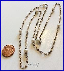 Stunning Ladies Unusual Antique 9ct Gold Cultured Pearl Necklace Long Chain 28