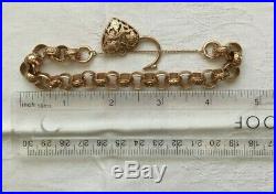 Stunning Ladies Vintage 9ct Gold Scroll Chain Bracelet + Ornate Love Heart Clasp