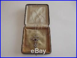 Suffragette Art Nouveau 9ct Gold & Silver Pendant & Chain C1895, Period Box