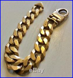 Superb Gents Extremely Heavy Chunky 9CT Gold Curb Bracelet 9 inches app