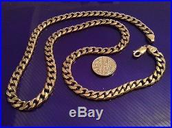 Superb Gents Full Hallmarked Very Heavy Solid 9ct Gold Necklace Chain 21+ Inch