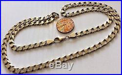 Superb Gents Solid Heavy Full Hallmarked Nice Heavy 9ct Gold Curb Neck Chain 23