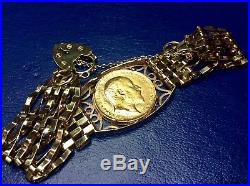 Traditional 9ct Gold Full Sovereign Gate Link Bracelet 22.6 Grams