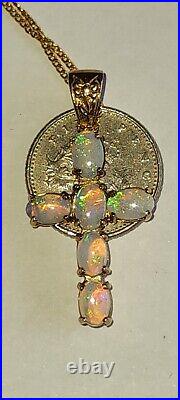 Uk Hallmarked 9ct Yellow Gold Gorgeous Natural Jelly Opal Set Cross Necklace