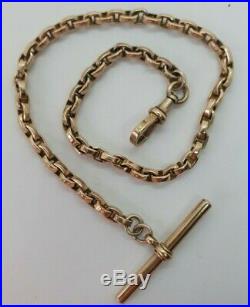 Unusual 9ct Gold Single Albert Chain With T-bar & Lobster Clasp