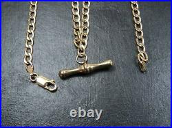 VINTAGE 9ct GOLD CURB LINK WATCH CHAIN NECKLACE T-Bar PENDANT C. 1990 18 inch