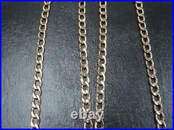 VINTAGE 9ct GOLD CURB LINK WATCH CHAIN NECKLACE T-Bar PENDANT C. 1990 18 inch