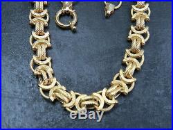 VINTAGE 9ct GOLD FANCY FLAT BYZANTINE LINK NECKLACE CHAIN 17 1/2 inch C. 2000