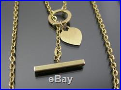 VINTAGE 9ct GOLD FLAT CABLE LINK NECKLACE CHAIN 18 inch T-BAR HEART PENDANT