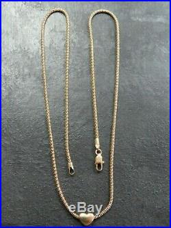 VINTAGE 9ct GOLD POPCORN LINK NECKLACE CHAIN 17 inch C. 1990 Heart Pendant