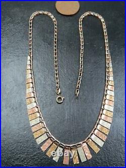 VINTAGE 9ct WHITE YELLOW & ROSE GOLD CLEOPATRA LINK NECKLACE CHAIN 16 inch 1990