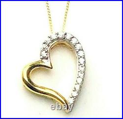 Valentine's 9ct Gold Heart Pendant with C. Z. Hallmarked + 46cm Curb Chain NEW