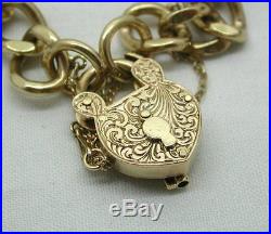 Very Heavy 9ct Gold Curb Bracelet With A Rare Big Carved Heart Padlock And Key