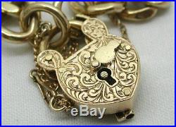 Very Heavy 9ct Gold Curb Bracelet With A Rare Big Carved Heart Padlock And Key