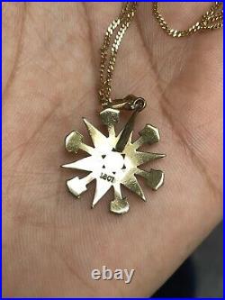 Victorian 15ct Gold Starburst Seed Pearl Pendant On 9ct Gold Chain