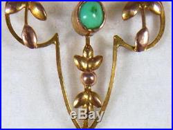 Victorian 9ct Gold & Turquoise Set Art Nouveau Necklace Pendant & 18 9ct Chain