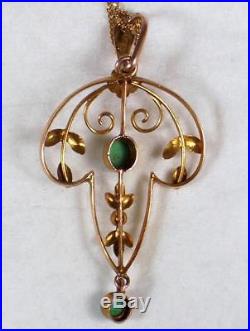 Victorian 9ct Gold & Turquoise Set Art Nouveau Necklace Pendant & 18 9ct Chain