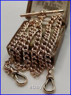 Victorian 9ct Rose Gold Double Albert Pocket Watch Chain Necklace with T-bar