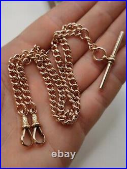 Victorian 9ct Rose Gold Double Albert Pocket Watch Chain Necklace with T-bar