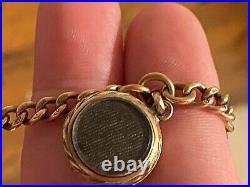 Victorian 9ct solid gold chain with gold turquoise mouring locket forget me not