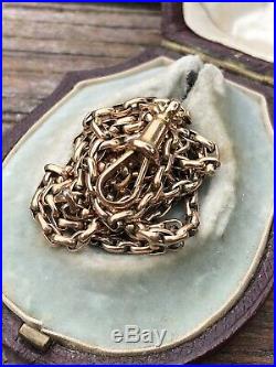 Victorian Antique 9ct Gold Fancy Link Long Guard Chain Necklace 54 Cm Dog Clip