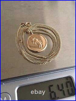 Vintage 1970's 9ct Gold 17 Chain Necklace with 9ct Gold Bull Taurus Pendant 6.4g