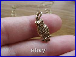 Vintage 9ct 375 Yellow Gold, Owl Pendant Charm with Chain