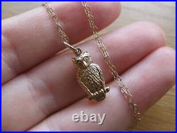 Vintage 9ct 375 Yellow Gold, Owl Pendant Charm with Chain