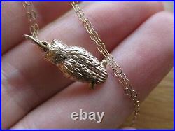 Vintage 9ct 375 Yellow Gold, Owl Pendant Charm with Chain