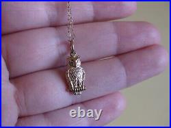 Vintage 9ct 375 Yellow Gold, Owl Pendant Charm with Chain