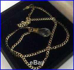 Vintage 9ct 9k Gold Crystal Dropper Pendant & 9ct Gold 18 Curb Chain Necklace