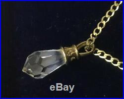 Vintage 9ct 9k Gold Crystal Dropper Pendant & 9ct Gold 18 Curb Chain Necklace