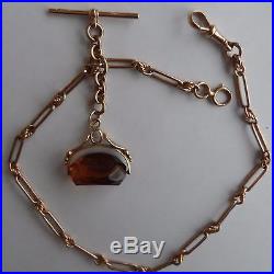 Vintage 9ct Albert Watch Fob 16 chain. 9ct Gold. Spinning Burnt Orange Charm
