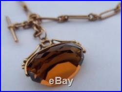 Vintage 9ct Albert Watch Fob 16 chain. 9ct Gold. Spinning Burnt Orange Charm