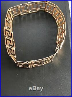 Vintage 9ct Gold Bracelet Greek Key Egyptian Heavy Link Chain 10.14g