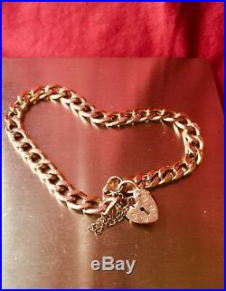 Vintage 9ct Gold Bracelet, Heart Padlock&Safety Chain. Fully Hallmarked-LC, 375