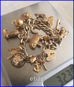 Vintage 9ct Gold Charm Bracelet with Heart Shaped Padlock Fully Hallmarked 32.30g