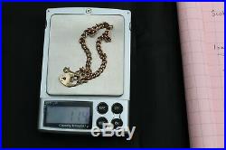 Vintage 9ct Gold Chunky Curb Charm Bracelet Heart Lock Safety Chain 11.4 grams
