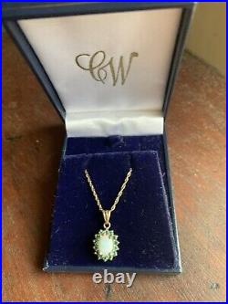 Vintage 9ct Gold Emerald & Opal Pendant 18 Helix 9ct Gold Necklace Xmas Gift