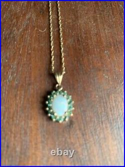 Vintage 9ct Gold Emerald & Opal Pendant 18 Helix 9ct Gold Necklace Xmas Gift