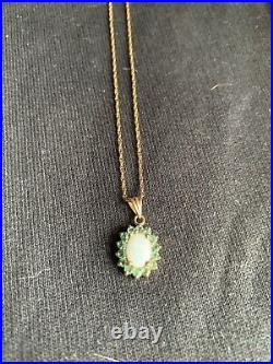 Vintage 9ct Gold Emerald & Opal Pendant 18 Helix 9ct Gold Necklace Xmas Gift