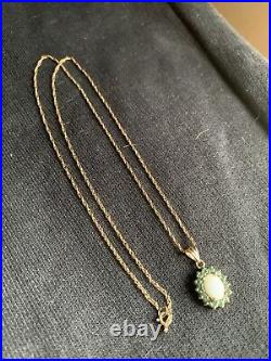 Vintage 9ct Gold Emerald & Opal Pendant 18 Helix 9ct Gold Necklace Xmas Gift